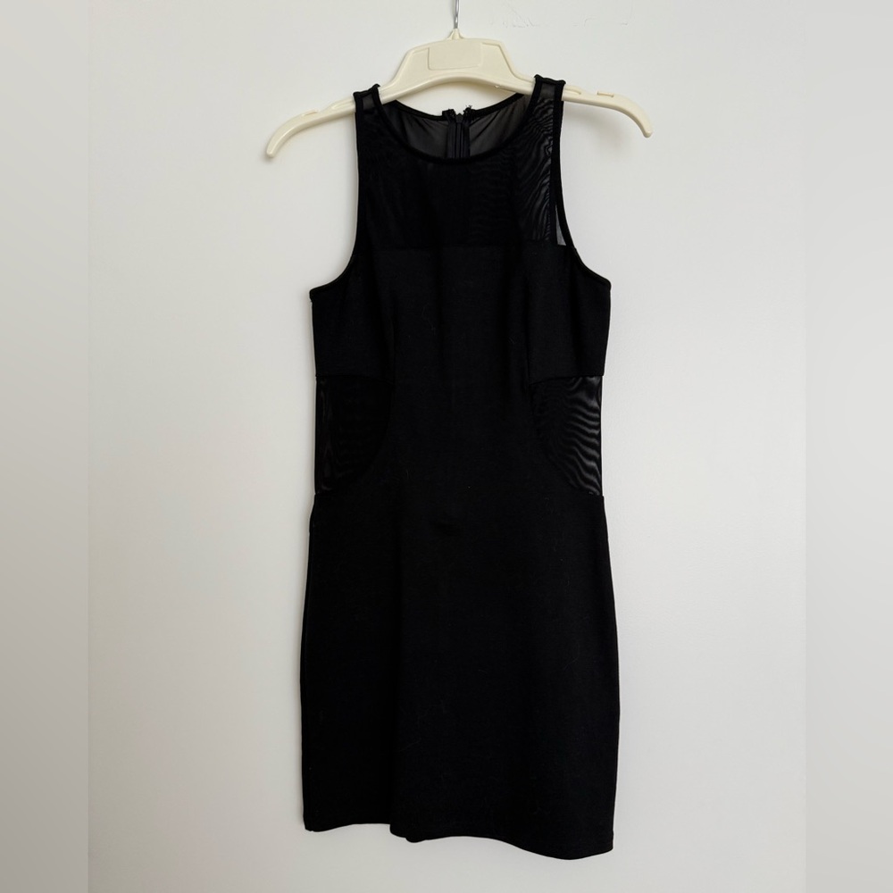 Women’s Black Sleeveless Mini Dress with Sheer Panels